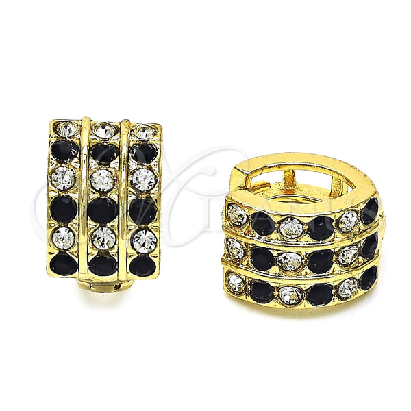 Argolla Huggie 02.94.0102.2.12 Oro Laminado, con Negro and Blanca Cristal, Pulido, Tono Dorado