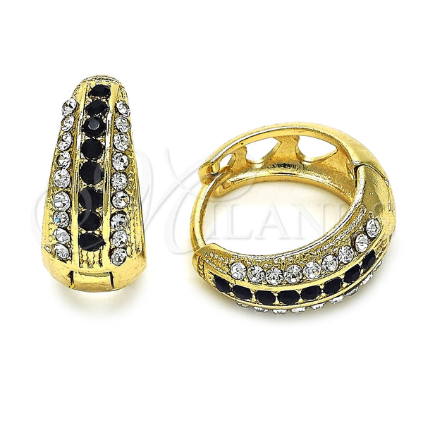 Argolla Huggie 02.94.0103.2.15 Oro Laminado, con Negro and Blanca Cristal, Pulido, Tono Dorado