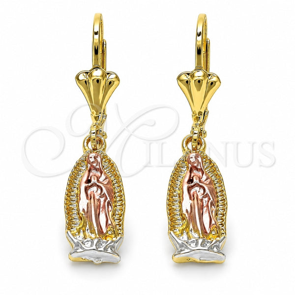 Arete Colgante 02.351.0010 Oro Laminado, Diseño de Guadalupe, Pulido, Tres Tonos