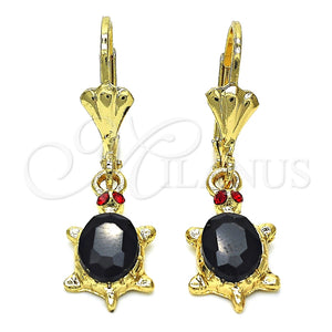Arete Colgante 02.351.0011 Oro Laminado, Diseño de Tortuga, con Negro Zirconia Cubica and Granate Cristal, Pulido, Tono Dorado