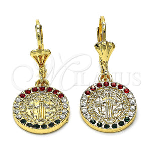 Arete Colgante 02.351.0012 Oro Laminado, Diseño de San Benito, con Multicolor Cristal, Pulido, Tono Dorado