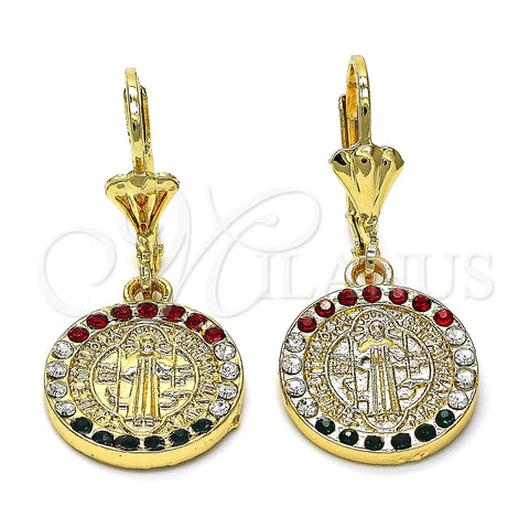 Arete Colgante 02.351.0012 Oro Laminado, Diseño de San Benito, con Multicolor Cristal, Pulido, Tono Dorado