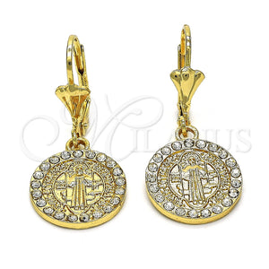 Arete Colgante 02.351.0012.1 Oro Laminado, Diseño de San Benito, con Blanca Cristal, Pulido, Tono Dorado