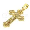 Dije Religioso 05.351.0016 Oro Laminado, Diseño de Crucifijo, Pulido, Tono Dorado