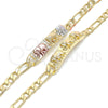 Pulsera con Placa 03.351.0019.07 Oro Laminado, Diseño de Elefante, Pulido, Tres Tonos (05 MM Thickness, 7 Inches Length)