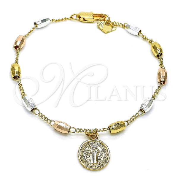 Rosario de Pulsera 03.351.0020.08 Oro Laminado, Diseño de San Benito, Pulido, Tres Tonos