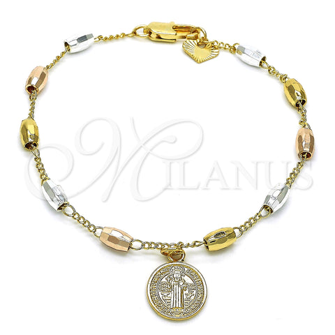 Rosario de Pulsera 03.351.0020.08 Oro Laminado, Diseño de San Benito, Pulido, Tres Tonos
