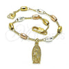 Rosario de Pulsera 03.351.0021.08 Oro Laminado, Diseño de Guadalupe, Pulido, Tres Tonos