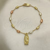 Rosario de Pulsera 03.351.0021.08 Oro Laminado, Diseño de Guadalupe, Pulido, Tres Tonos