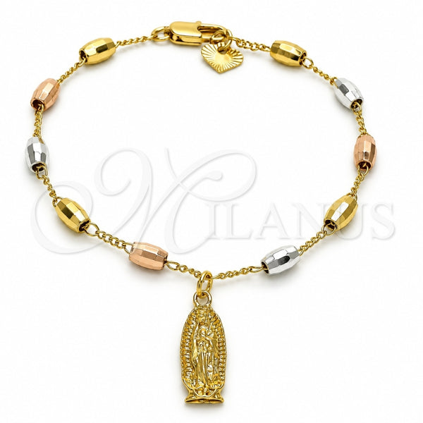 Rosario de Pulsera 03.351.0021.08 Oro Laminado, Diseño de Guadalupe, Pulido, Tres Tonos