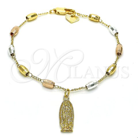 Rosario de Pulsera 03.351.0021.08 Oro Laminado, Diseño de Guadalupe, Pulido, Tres Tonos