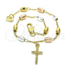 Rosario de Pulsera 03.351.0022.08 Oro Laminado, Diseño de Crucifijo, Pulido, Tres Tonos