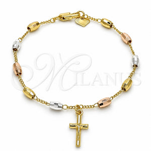 Rosario de Pulsera 03.351.0022.08 Oro Laminado, Diseño de Crucifijo, Pulido, Tres Tonos