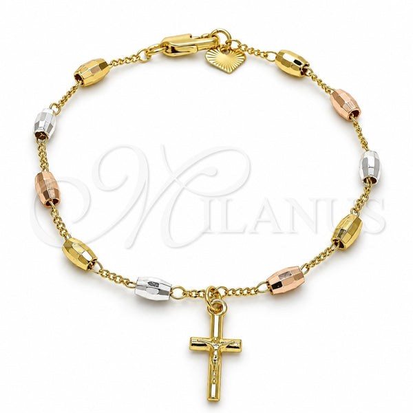 Rosario de Pulsera 03.351.0022.08 Oro Laminado, Diseño de Crucifijo, Pulido, Tres Tonos