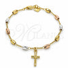 Rosario de Pulsera 03.351.0022.08 Oro Laminado, Diseño de Crucifijo, Pulido, Tres Tonos