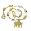 Rosario de Pulsera 03.351.0023.08 Oro Laminado, Diseño de Elefante, Pulido, Tres Tonos
