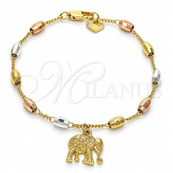 Rosario de Pulsera 03.351.0023.08 Oro Laminado, Diseño de Elefante, Pulido, Tres Tonos