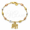 Rosario de Pulsera 03.351.0023.08 Oro Laminado, Diseño de Elefante, Pulido, Tres Tonos