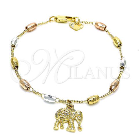 Rosario de Pulsera 03.351.0023.08 Oro Laminado, Diseño de Elefante, Pulido, Tres Tonos