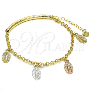 Pulsera de Dije 03.351.0024.08 Oro Laminado, Diseño de Guadalupe, Pulido, Tres Tonos (04 MM Thickness, 8 Inches Length)