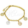 Pulsera de Dije 03.351.0025.07 Oro Laminado, Diseño de San Benito, Diamantado, Tres Tonos (04 MM Thickness, 7 Inches Length)