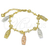 Pulsera Elegante 03.351.0030.07 Oro Laminado, Diseño de Guadalupe y Cruz, Pulido, Tres Tonos (07 MM Thickness, 7 Inches Length)