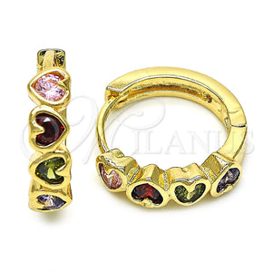Argolla Huggie 02.237.0029.15 Oro Laminado, Diseño de Corazón, con Multicolor Zirconia Cubica, Pulido, Tono Dorado