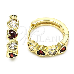 Argolla Huggie 02.237.0029.2.15 Oro Laminado, Diseño de Corazón, con Granate and Blanca Zirconia Cubica, Pulido, Tono Dorado
