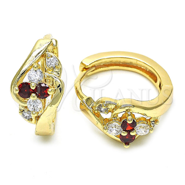 Argolla Huggie 02.237.0030.15 Oro Laminado, con Granate and Blanca Zirconia Cubica, Pulido, Tono Dorado
