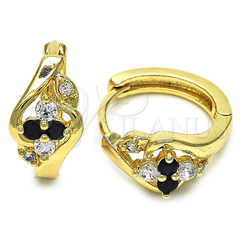 Argolla Huggie 02.237.0030.1.15 Oro Laminado, con Negro and Blanca Zirconia Cubica, Pulido, Tono Dorado