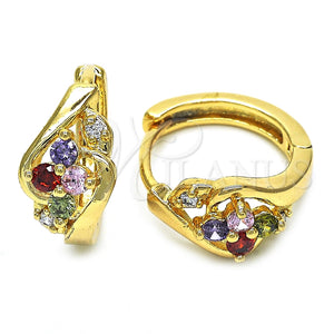 Argolla Huggie 02.237.0030.2.15 Oro Laminado, con Multicolor Zirconia Cubica, Pulido, Tono Dorado