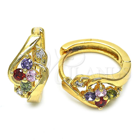 Argolla Huggie 02.237.0030.2.15 Oro Laminado, con Multicolor Zirconia Cubica, Pulido, Tono Dorado