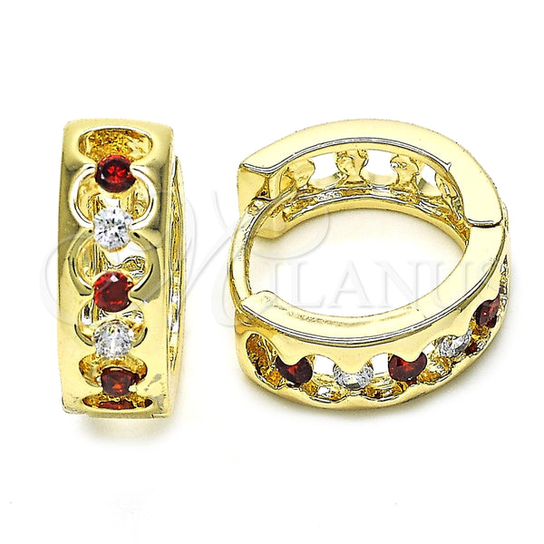 Argolla Huggie 02.237.0031.15 Oro Laminado, con Granate and Blanca Zirconia Cubica, Pulido, Tono Dorado