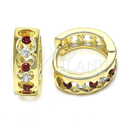 Argolla Huggie 02.237.0031.15 Oro Laminado, con Granate and Blanca Zirconia Cubica, Pulido, Tono Dorado