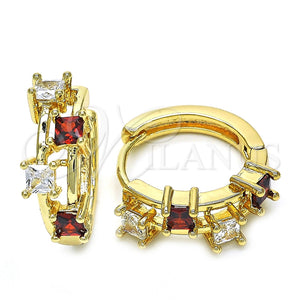 Argolla Huggie 02.237.0032.15 Oro Laminado, con Granate and Blanca Zirconia Cubica, Pulido, Tono Dorado