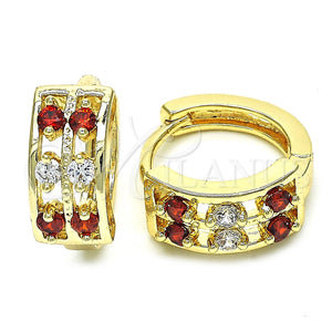 Argolla Huggie 02.237.0033.15 Oro Laminado, con Granate and Blanca Zirconia Cubica, Pulido, Tono Dorado