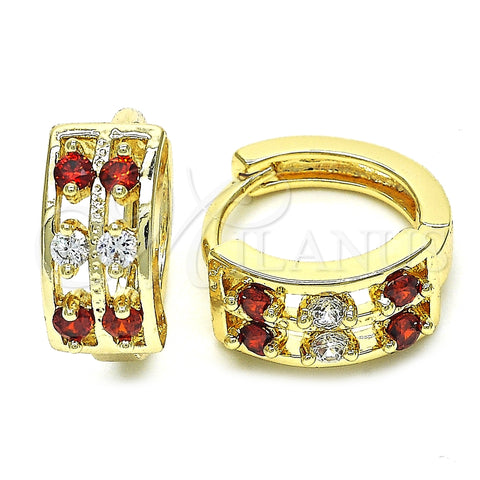 Argolla Huggie 02.237.0033.15 Oro Laminado, con Granate and Blanca Zirconia Cubica, Pulido, Tono Dorado