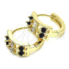 Argolla Huggie 02.237.0033.1.15 Oro Laminado, con Negro and Blanca Zirconia Cubica, Pulido, Tono Dorado