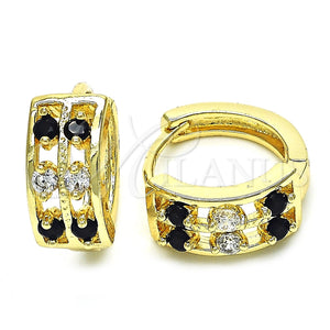 Argolla Huggie 02.237.0033.1.15 Oro Laminado, con Negro and Blanca Zirconia Cubica, Pulido, Tono Dorado
