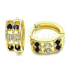 Argolla Huggie 02.237.0033.1.15 Oro Laminado, con Negro and Blanca Zirconia Cubica, Pulido, Tono Dorado