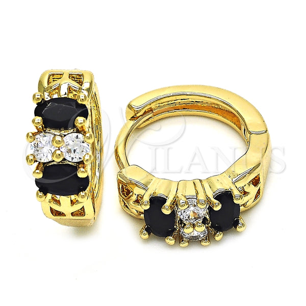 Argolla Huggie 02.237.0035.1.15 Oro Laminado, con Negro and Blanca Zirconia Cubica, Pulido, Tono Dorado