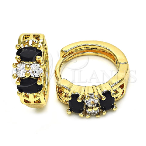 Argolla Huggie 02.237.0035.1.15 Oro Laminado, con Negro and Blanca Zirconia Cubica, Pulido, Tono Dorado