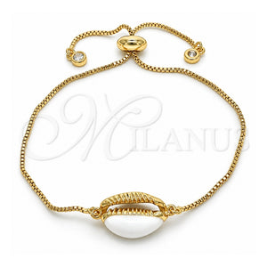 Pulsera Bolo Ajustable 03.207.0098.10 Oro Laminado, con Zirconia Cubica Blanca, Esmaltado Blanco, Tono Dorado (Grosor 01 MM, 10 Pulgadas de Largo)