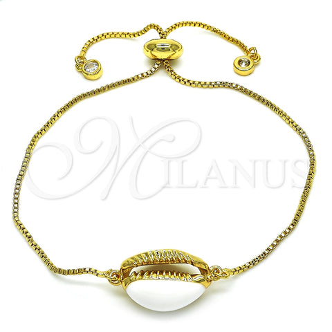 Pulsera Bolo Ajustable 03.207.0098.10 Oro Laminado, con Blanca Zirconia Cubica, Esmaltado Blanco, Tono Dorado (01 MM Thickness, 10 Inches Length)