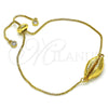 Pulsera Bolo Ajustable 03.207.0098.2.10 Oro Laminado, con Blanca Zirconia Cubica, Pulido, Tono Dorado (01 MM Thickness, 10 Inches Length)