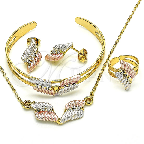 Juego de Arete y Dije de Nino 06.361.0007 Oro Laminado, con Blanca Cristal, Pulido, Tres Tonos