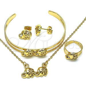 Juego de Arete y Dije de Nino 06.361.0008 Oro Laminado, Diseño de Elefante, con Blanca Cristal, Pulido, Tono Dorado