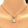 Juego de Arete y Dije de Adulto 10.361.0005 Oro Laminado, Diseño de Flor, con Blanca Cristal, Pulido, Tres Tonos