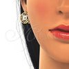 Juego de Arete y Dije de Adulto 10.361.0010 Oro Laminado, Diseño de Flor, con Blanca Cristal, Pulido, Tres Tonos