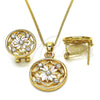 Juego de Arete y Dije de Adulto 10.361.0010 Oro Laminado, Diseño de Flor, con Blanca Cristal, Pulido, Tres Tonos